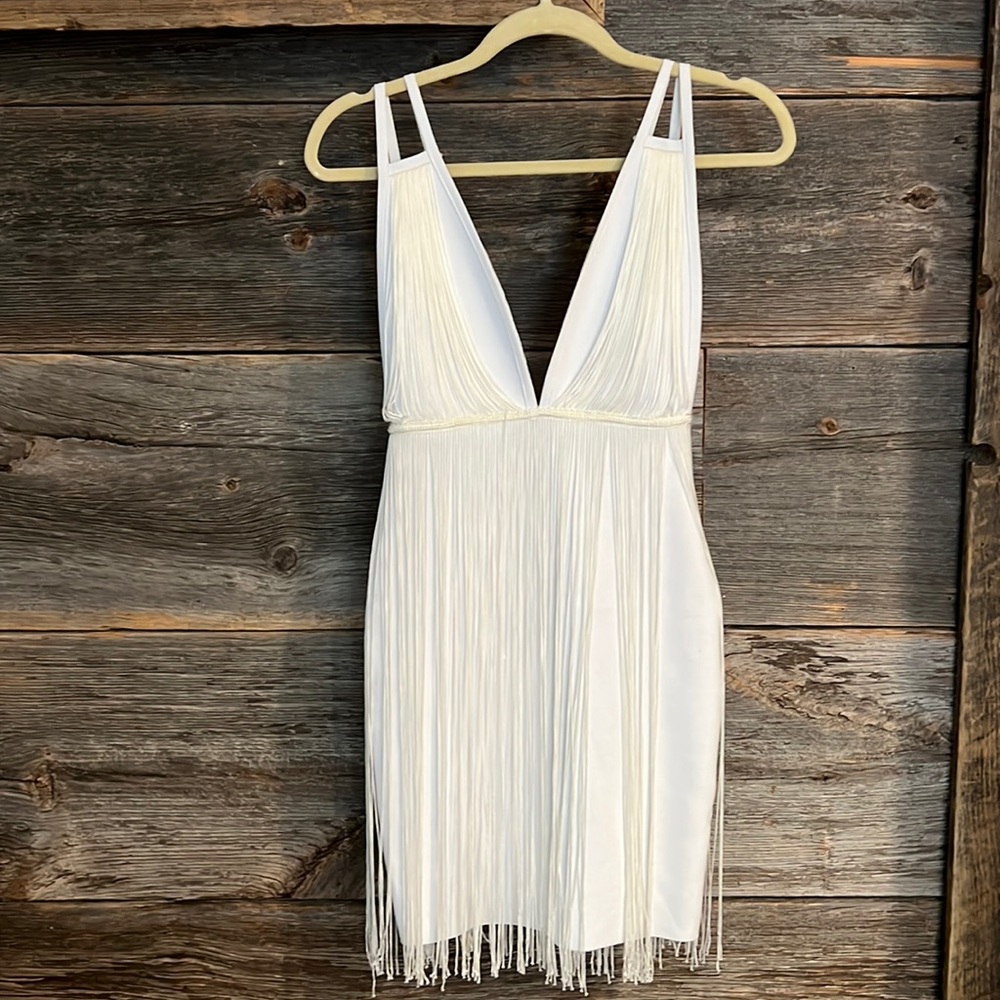 Boutique White Backless Fringe Dress